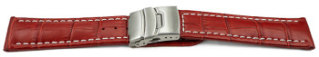 Bracelet montre à échange rapide boucle déployante veau grain croco rouge wN 18mm 20mm 22mm 24mm 26mm