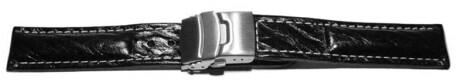 Bracelet de montre à échange rapide Deployante Bark cuir de veau noir 18mm 20mm 22mm 24mm