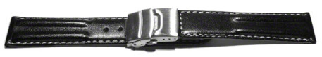 Bracelet montre à échange rapide cuir de veau rembourrage double noir surpiqué 18mm 20mm 22mm 24mm