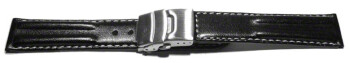 Bracelet montre à échange rapide cuir de veau rembourrage double noir surpiqué 18mm 20mm 22mm 24mm