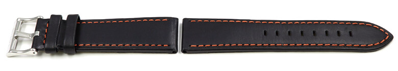 Bracelet De Montre Lotus En Cuir Noir, Ref. P.15415 - Coutures Oranges - Neuf Avec étiquettes