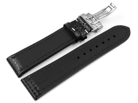 Bracelet De Montre En Cuir Carbone Noir – 18 à 24 Mm, Couture Blanche, NEUF Avec étiquettes