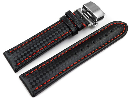 Bracelet de montre-dpl.papillon-cuir - Carbone - couture rouge