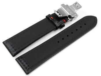 Bracelet de montre-dépl.papillon-cuir - Carbone -...