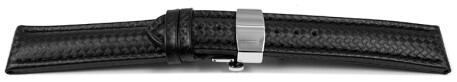 Bracelet de montre-dépl.papillon-cuir - Carbone - couture noire