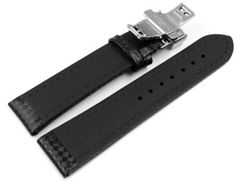 Bracelet de montre-dépl.papillon-cuir - Carbone -...