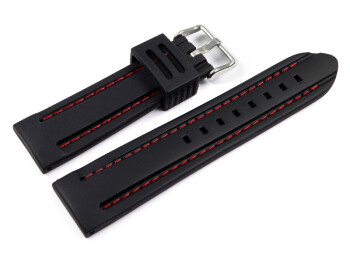 Bracelet de montre - silicone - noir - surpiqûre rouge