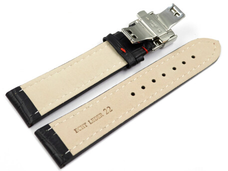 Bracelet montre  boucle dpl.pap.-cuir de veau-noir-cout.rouge