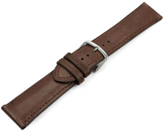 Bracelet montre marron cuir tanné végétal légèrement rembourré 12mm - 22mm