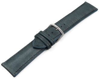 Bracelet montre gris-bleu cuir tanné végétal légèrement rembourré 12mm - 22mm