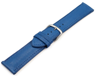 Bracelet montre bleu cuir tanné végétal légèrement rembourré 12mm - 22mm