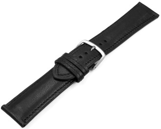 XL Bracelet montre noir cuir tanné végétal légèrement rembourré 12mm - 22mm