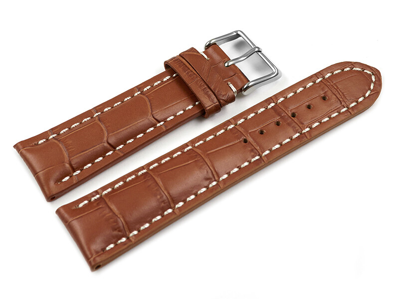 Bracelet De Montre En Cuir De Veau Grain Croco Marron Clair à Dégagement Rapide - Neuf Avec étiquettes