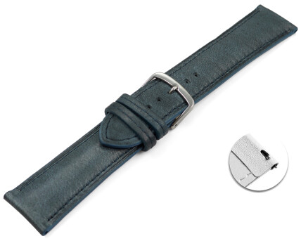 Bracelet montre échange rapide gris-bleu cuir tanné végétal légèrement rembourré 12mm - 22mm