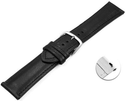 XL Bracelet montre échange rapide noir cuir tanné végétal légèrement rembourré 12mm - 22mm