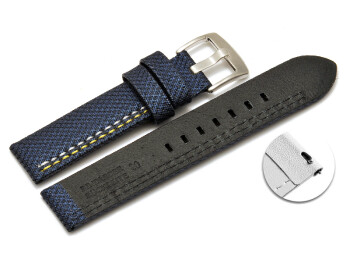 Bracelet montre échange rapide high-tech aspect textile bleu couture jaune et blanche 20mm 22mm 24mm 26mm
