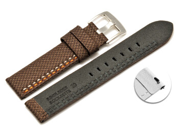 Bracelet montre échange rapide high-tech aspect textile marron couture orange et blanche 20mm 22mm 24mm 26mm