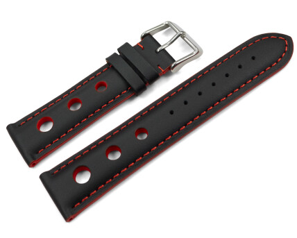 Bracelet montre noir cuir de veau perforé noir...