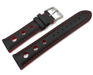 Bracelet montre noir cuir de veau perforé noir...