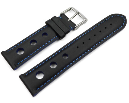 Bracelet montre noir cuir de veau perforé noir...