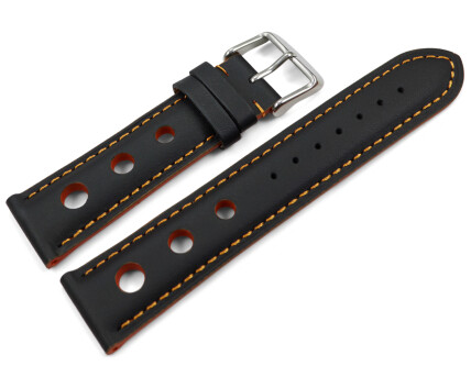 Bracelet montre noir cuir de veau perforé noir...