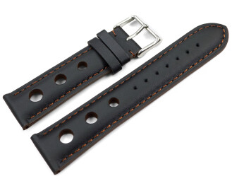 Bracelet montre noir cuir de veau perforé noir...