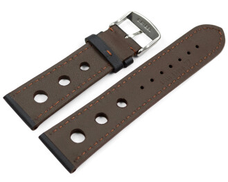 Bracelet montre noir cuir de veau perforé noir...