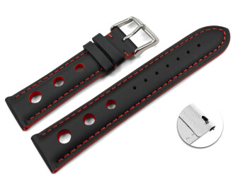 Bracelet montre changement rapide noir cuir de veau perforé noir couture rouge 18mm 20mm 22mm 24mm