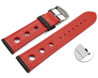 Bracelet montre changement rapide noir cuir de veau perforé noir couture rouge 18mm 20mm 22mm 24mm