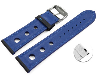 Bracelet montre changement rapide noir cuir de veau perforé noir couture bleue 18mm 20mm 22mm 24mm