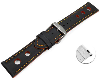 Bracelet montre changement rapide noir cuir de veau perforé noir couture orange 18mm 20mm 22mm 24mm