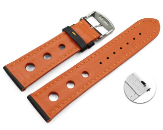 Bracelet montre changement rapide noir cuir de veau perforé noir couture orange 18mm 20mm 22mm 24mm