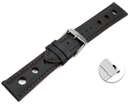 Bracelet montre changement rapide noir cuir de veau perforé noir couture marron 18mm 20mm 22mm 24mm