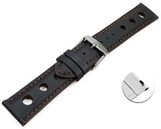 Bracelet montre changement rapide noir cuir de veau perforé noir couture marron 18mm 20mm 22mm 24mm