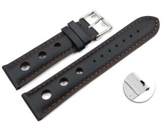 Bracelet montre changement rapide noir cuir de veau perforé noir couture marron 18mm 20mm 22mm 24mm