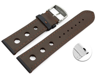 Bracelet montre changement rapide noir cuir de veau perforé noir couture marron 18mm 20mm 22mm 24mm