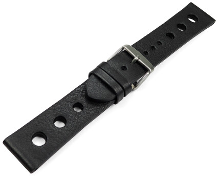 Bracelet montre perforé noir cuir vachette modèle Soft Vintage 18mm 20mm 22mm