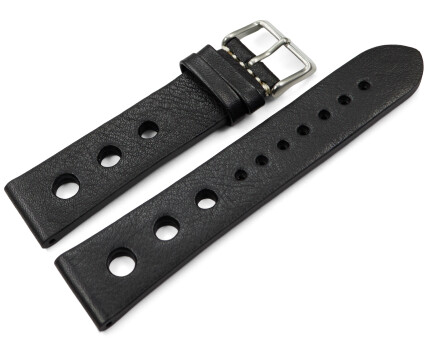 Bracelet montre perforé noir cuir vachette...