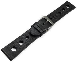 Bracelet montre perforé noir cuir vachette modèle Soft Vintage 18mm 20mm 22mm