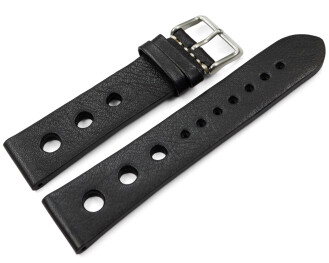 Bracelet montre perforé noir cuir vachette...