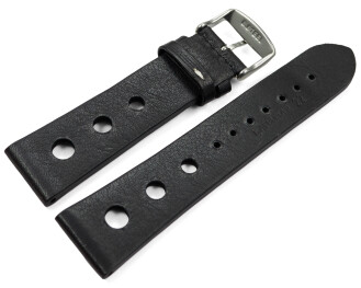 Bracelet montre perforé noir cuir vachette...