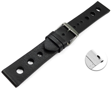 Bracelet montre perforé à dégagement rapide noir cuir vachette modèle Soft Vintage 18mm 20mm 22mm