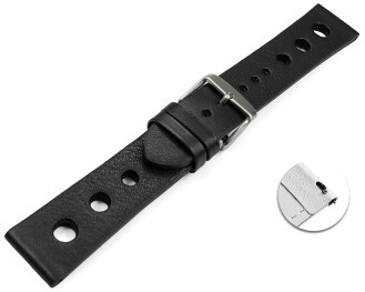 Bracelet montre perforé à dégagement rapide noir cuir vachette modèle Soft Vintage 18mm 20mm 22mm