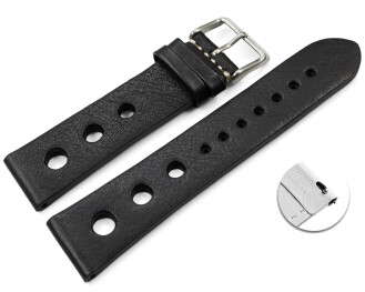 Bracelet montre perforé à dégagement rapide noir cuir vachette modèle Soft Vintage 18mm 20mm 22mm