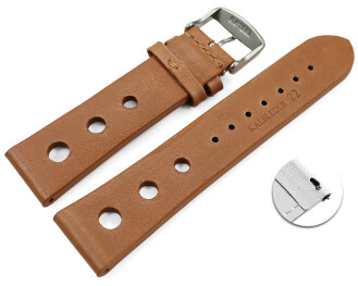 Bracelet montre perforé à dégagement rapide brun clair cuir vachette modèle Soft Vintage 18mm 20mm 22mm