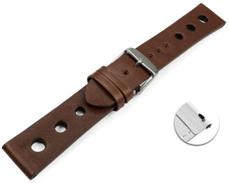 Bracelet montre perforé à dégagement rapide marron foncé cuir vachette modèle Soft Vintage 18mm 20mm 22mm