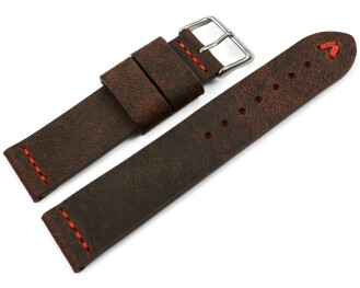 Bracelet montre cuir de chameau brun foncé couture...