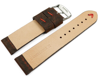Bracelet montre cuir de chameau brun foncé couture...