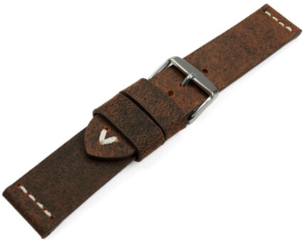Bracelet montre cuir de chameau brun foncé couture blance 18mm 20mm 22mm 24mm