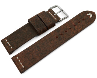 Bracelet montre cuir de chameau brun foncé couture...
